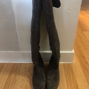 FRYE Gorgeous GORG Grey Suede Knee High Flat Boots
